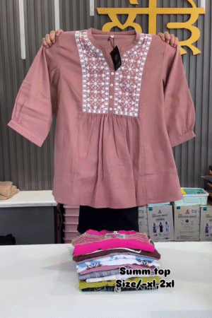 Cotton Linen Embroidered Summer Top for Women