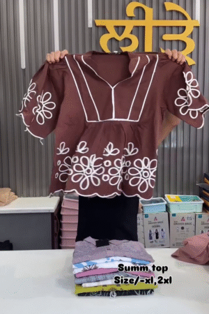 Cotton Linen Embroidered Summer Top for Women