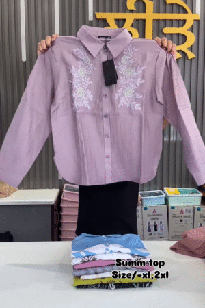 Cotton Linen Embroidered Summer Top for Women