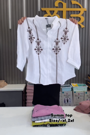 Cotton Linen Embroidered Summer Top for Women