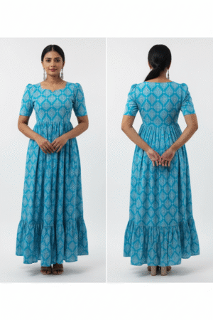 Charming Elegance: Cotton Floral Printed Fit & Flare Midi Dress