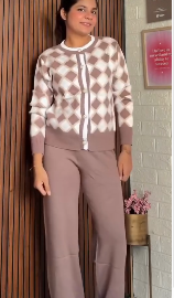 Cozy Argyle Knit Sweater & Wide-Leg Lounge Pants Set