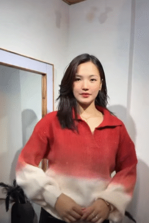 Red & White Ombre Zip-Collar Knit Sweater