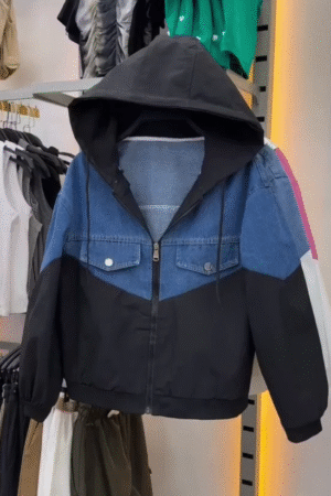 Color-Block Hooded Denim Jacket