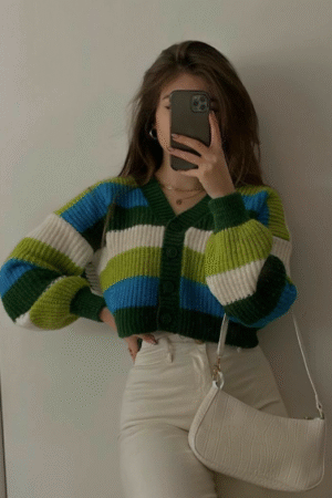 Women's Multicolor Striped Cropped Cardigan