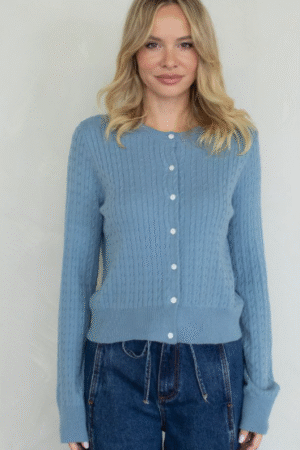Women's Light Blue Ribbed Button-Up Cardigan