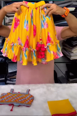 Vibrant Yellow Floral Frock with Pom-Pom Tassels for Girls