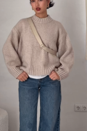 Women's Beige Oversized Knit Sweater