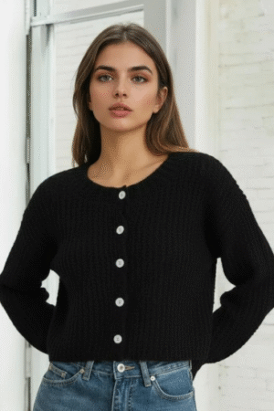 Women's Black Button-Up Knit Cardigan