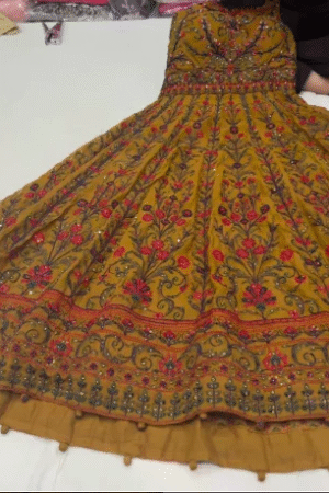 Mustard Yellow Embroidered Traditional Anarkali Dress (Copy)