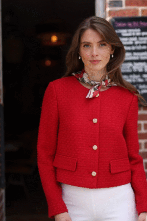 Women's Elegant Red Tweed Button Jacket