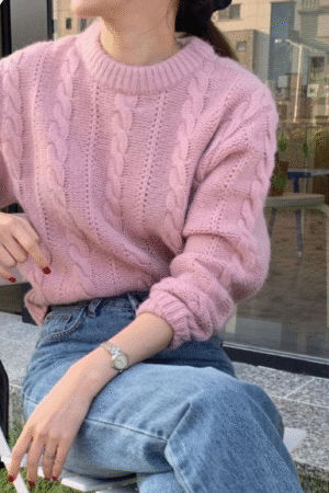 Women's Pink Cable-Knit Sweater