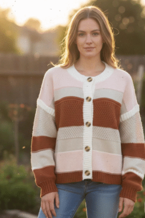 Women's Colorblock Striped Button-Up Cardigan