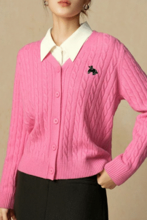 Women's Pink Cable-Knit Button Cardigan