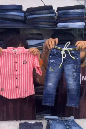 Pink Striped Shirt & Distressed Denim Jeans Kids’ Outfit Set