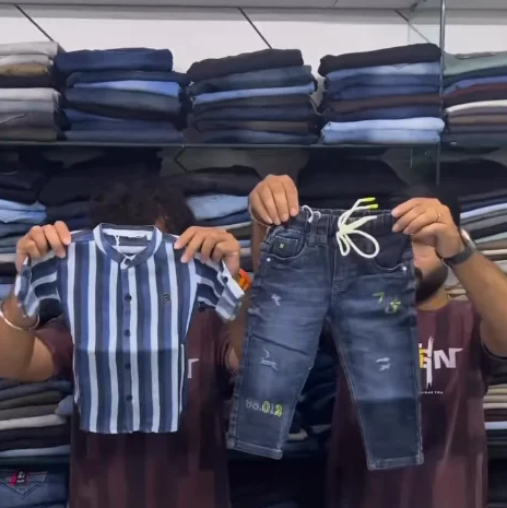 Trendy Kids’ Striped Shirt & Denim Jeans Outfit Set