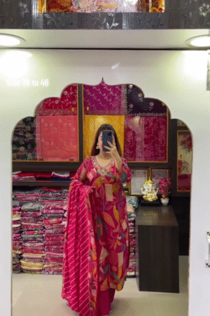 Multicolor Printed Kurta Set with Pink Dupatta