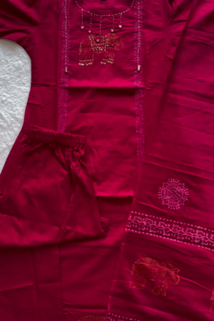 Maroon Handcrafted Elephant Motif Kurta Set