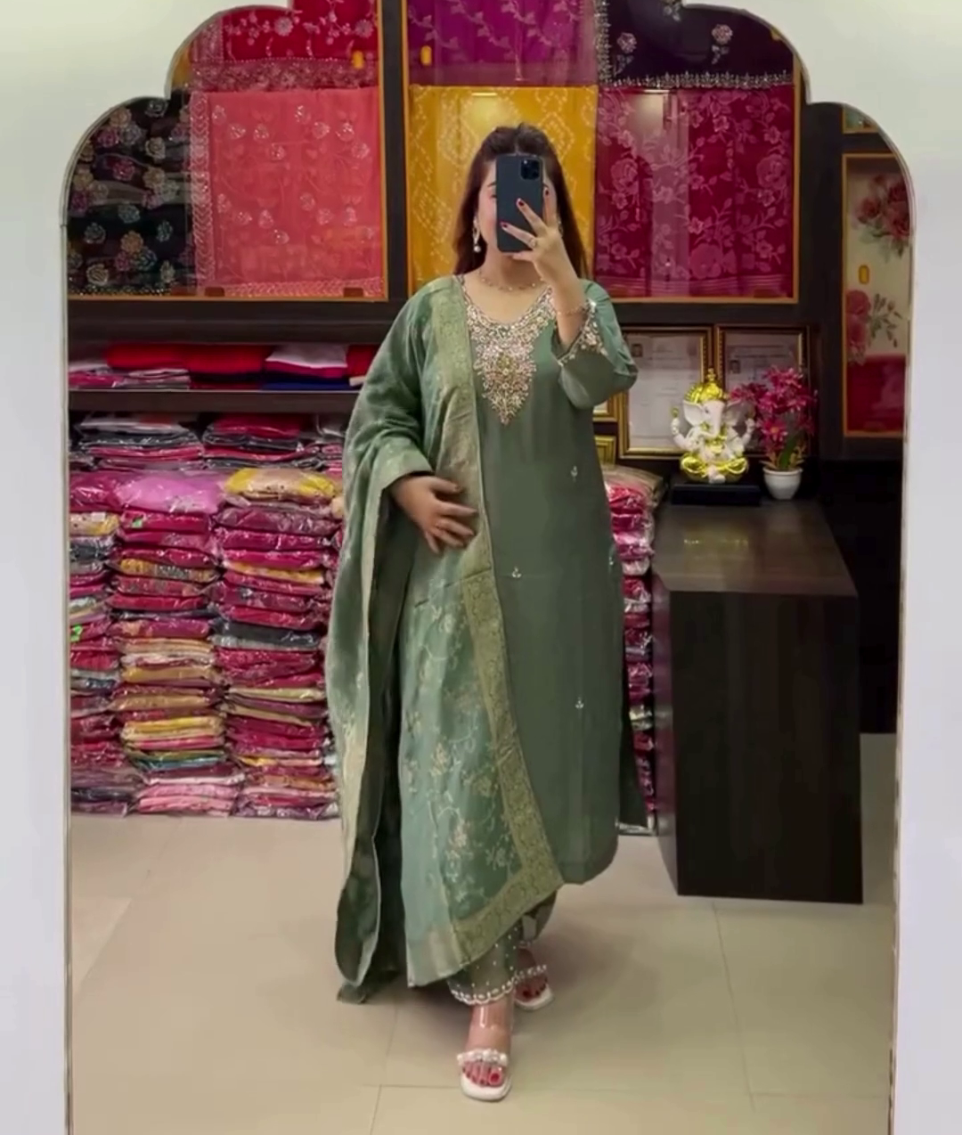 Elegant Sage Green Embroidered Kurta Set with Dupatta