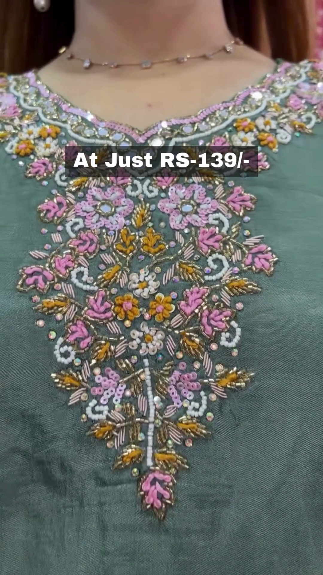 Elegant Sage Green Embroidered Kurta Set with Dupatta - Image 2