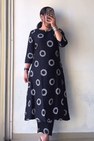 Elegant Black Printed Kurta Set