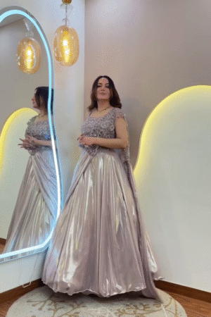 Silver Grey Embellished Lehenga Set with Shimmering Skirt