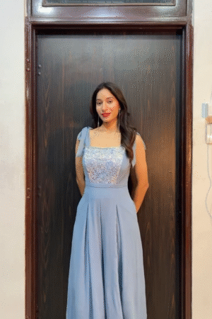 Women’s Elegant Blue Party Gown – Sequin Embroidered Long Dress