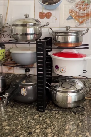 Adjustable Kitchen Storage Rack – Multi-Tier Countertop Organizer for Pots & Cookware